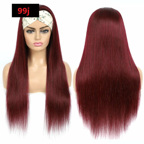 Rihanna | Straight Burgundy Headband Human Hair Wig