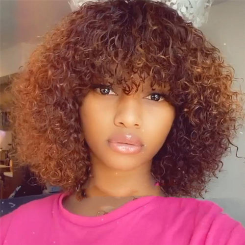 Amara Short Curly Wig | Auburn Chestnut Brown | 100% Human Hair