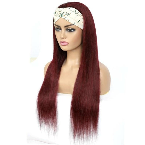 Rihanna | Straight Burgundy Headband Human Hair Wig