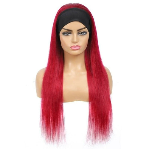 Rihanna | Straight Burgundy Headband Human Hair Wig