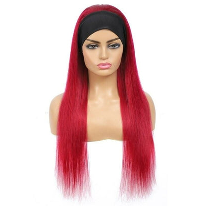 Rihanna | Straight Burgundy Headband Human Hair Wig