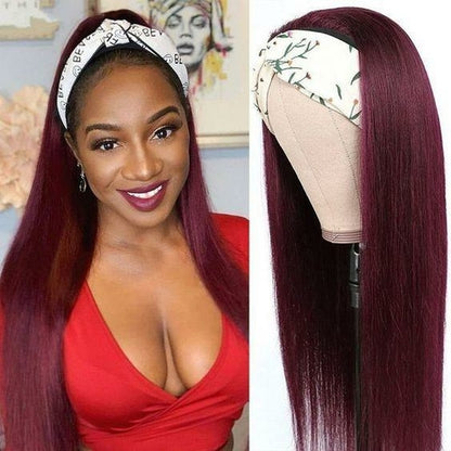 Rihanna | Straight Burgundy Headband Human Hair Wig